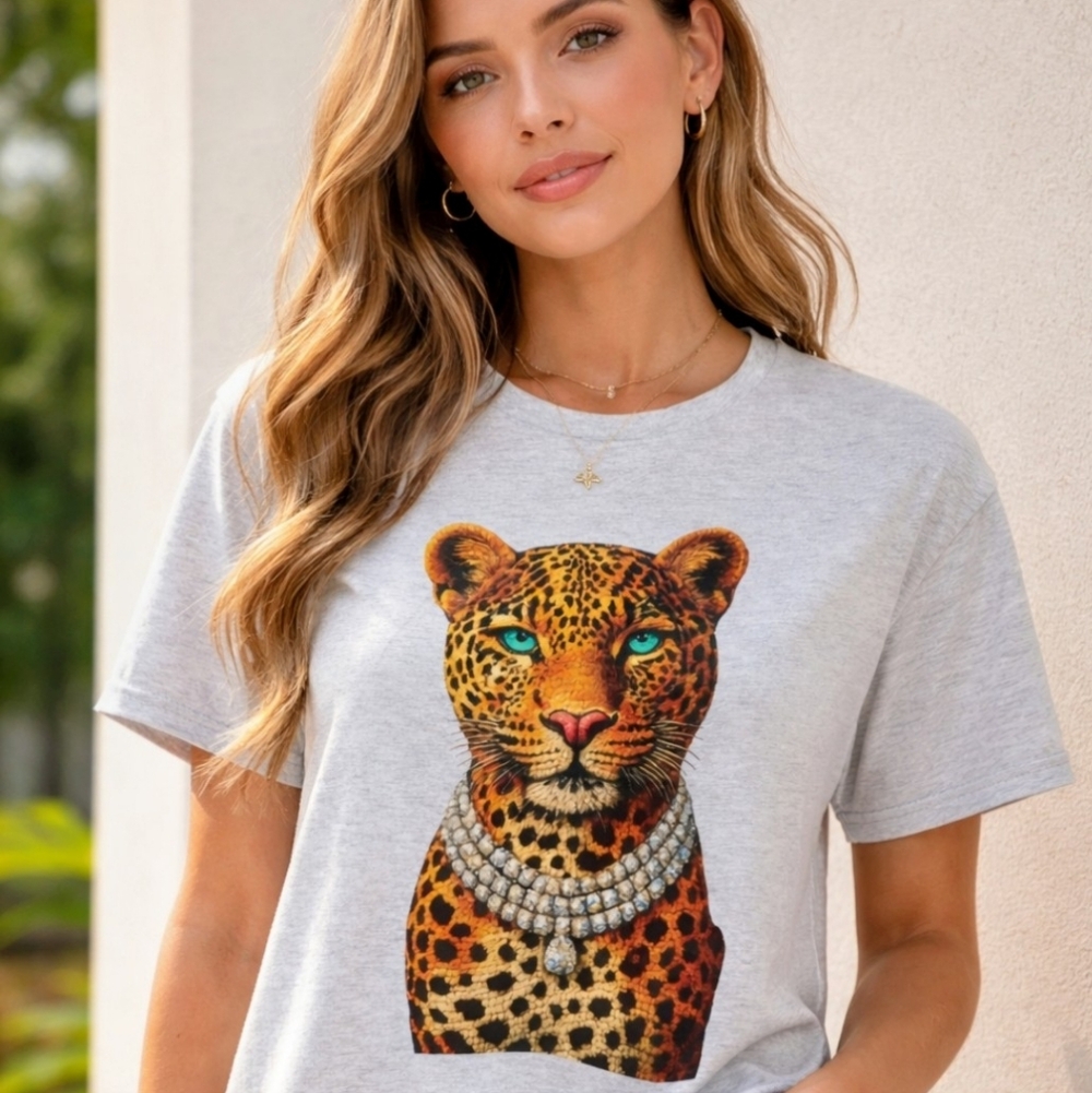 Boutique Leopard Graphic Tee with Teal Eyes